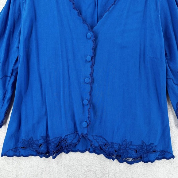 Soft Surroundings Blouse Womens‎ SMALL Blue Embroidery 3/4 Sleeve Button Rayon - Picture 7 of 14